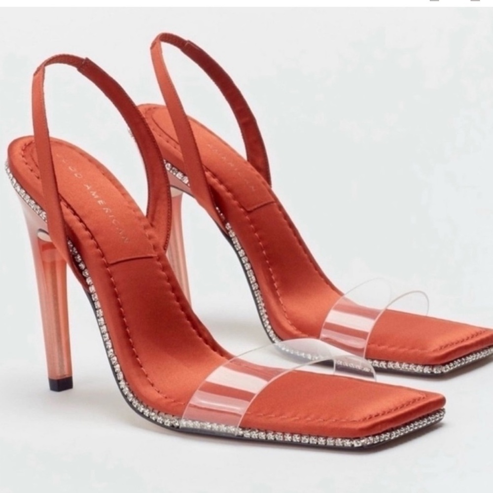 GOOD AMERICAN Crystal Crush Lucite Slingback Stilettos Ombre Heels 5.5